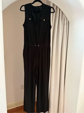 WHBM Stretchy Sleeveless Black Drawstring Jumpsuit